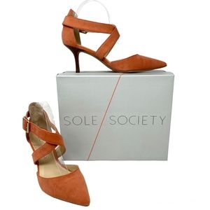 🆕 Sole Society Tamra Heel Suede Leather Cross Strap Pointed Toe Buckle Coral